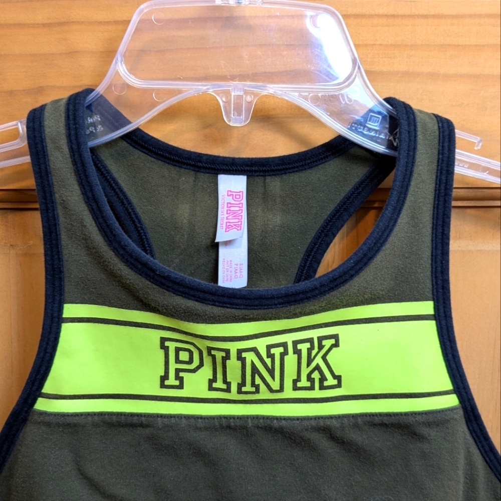Victoria's Secret PINK Crop Haut Court High-Neck Sports Bra Green Size SP(AA-C) - Picture 3 of 9